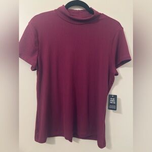 Express Maroon Ribbed Short Sleeve Top